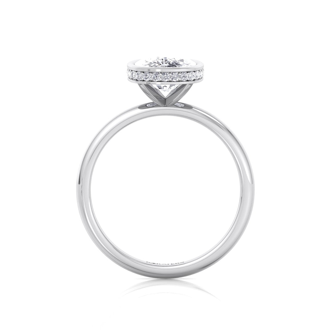 Bezel Set Cushion Cut Lab Grown Diamond Engagement Ring with Hidden Halo White Gold 