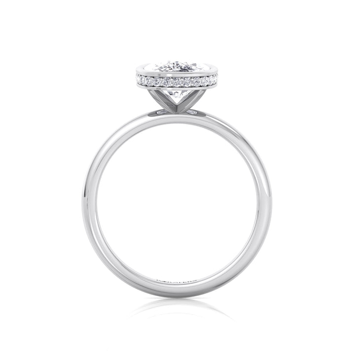 Bezel Set Cushion Cut Lab Grown Diamond Engagement Ring with Hidden Halo White Gold 