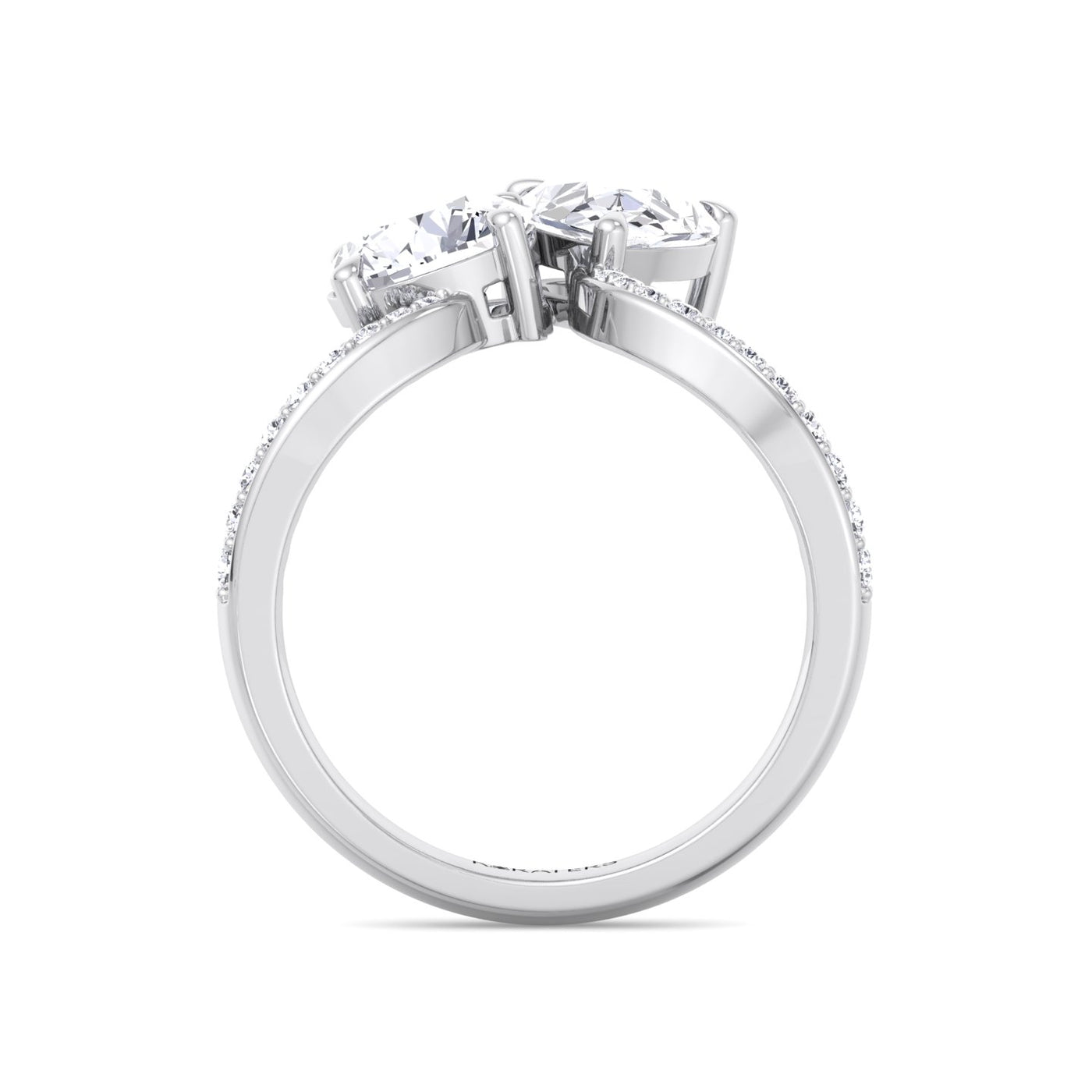 Regina - Toi et Moi Round and Pear Lab Grown Diamond Bypass Engagement Ring with Pave Band