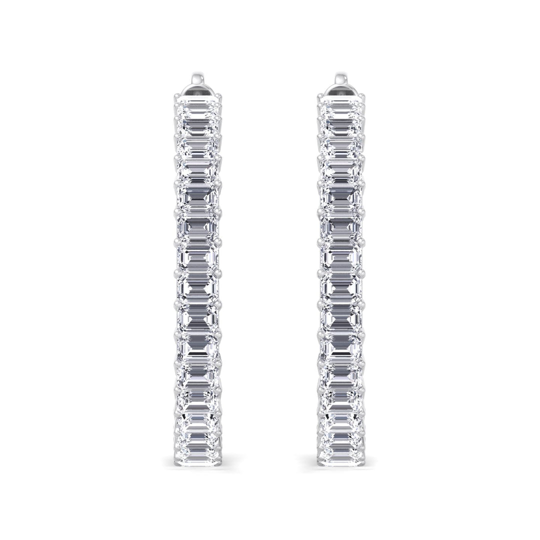 Emerald-Cut Lab Grown Diamond Hoops White Gold