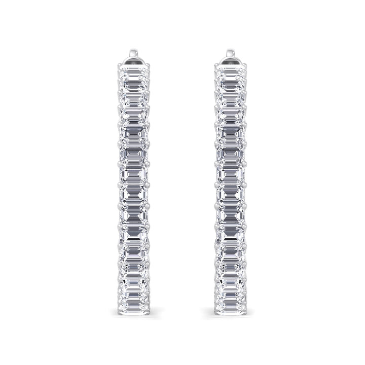 Emerald-Cut Lab Grown Diamond Hoops White Gold