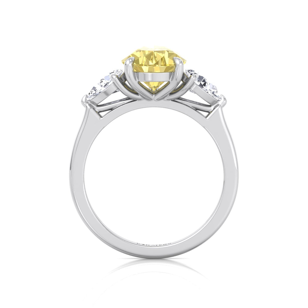 Fancy Yellow Pear Shape Lab Grown Diamond Engagement Ring with Pear Sidestones White Gold