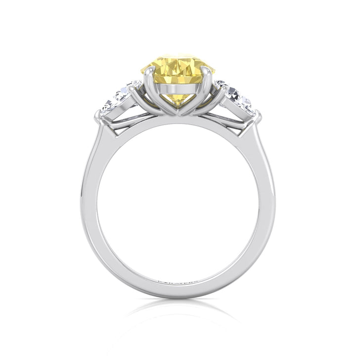 Fancy Yellow Pear Shape Lab Grown Diamond Engagement Ring with Pear Sidestones White Gold