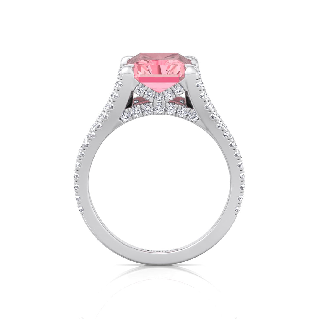 Radiant Cut Pink Diamond Lab Grown Engagement Ring with a Split Band White Gold