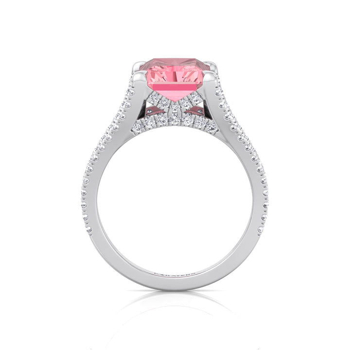 Radiant Cut Pink Diamond Lab Grown Engagement Ring with a Split Band White Gold