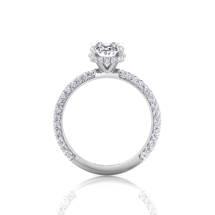 Oval Shape Lab-Grown Diamond Invisible Halo Engagement Ring with Three Row Pave Band 
