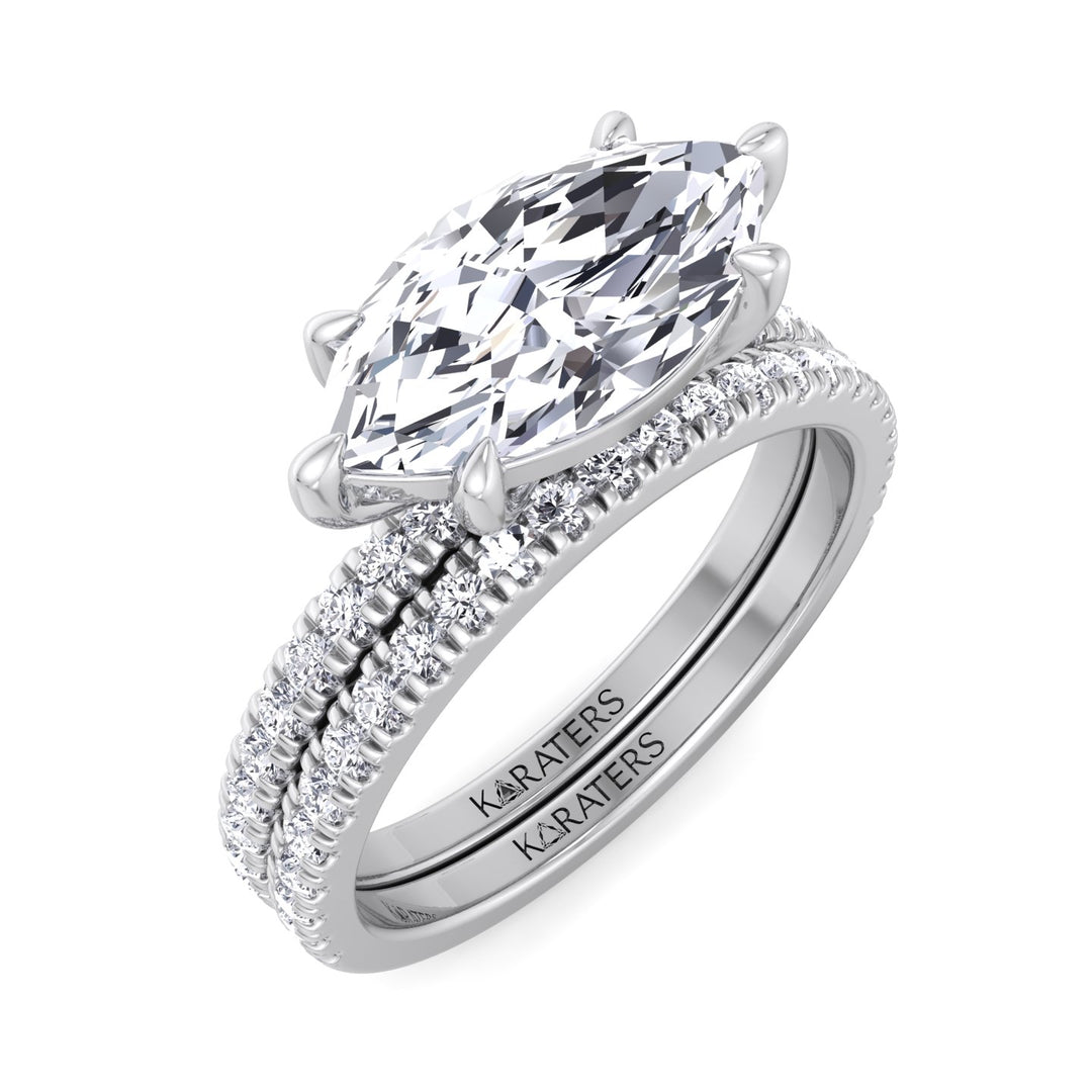 3.80CT Total Weight Marquise Shape Lab Grown Diamond Wedding Set White Gold 18K