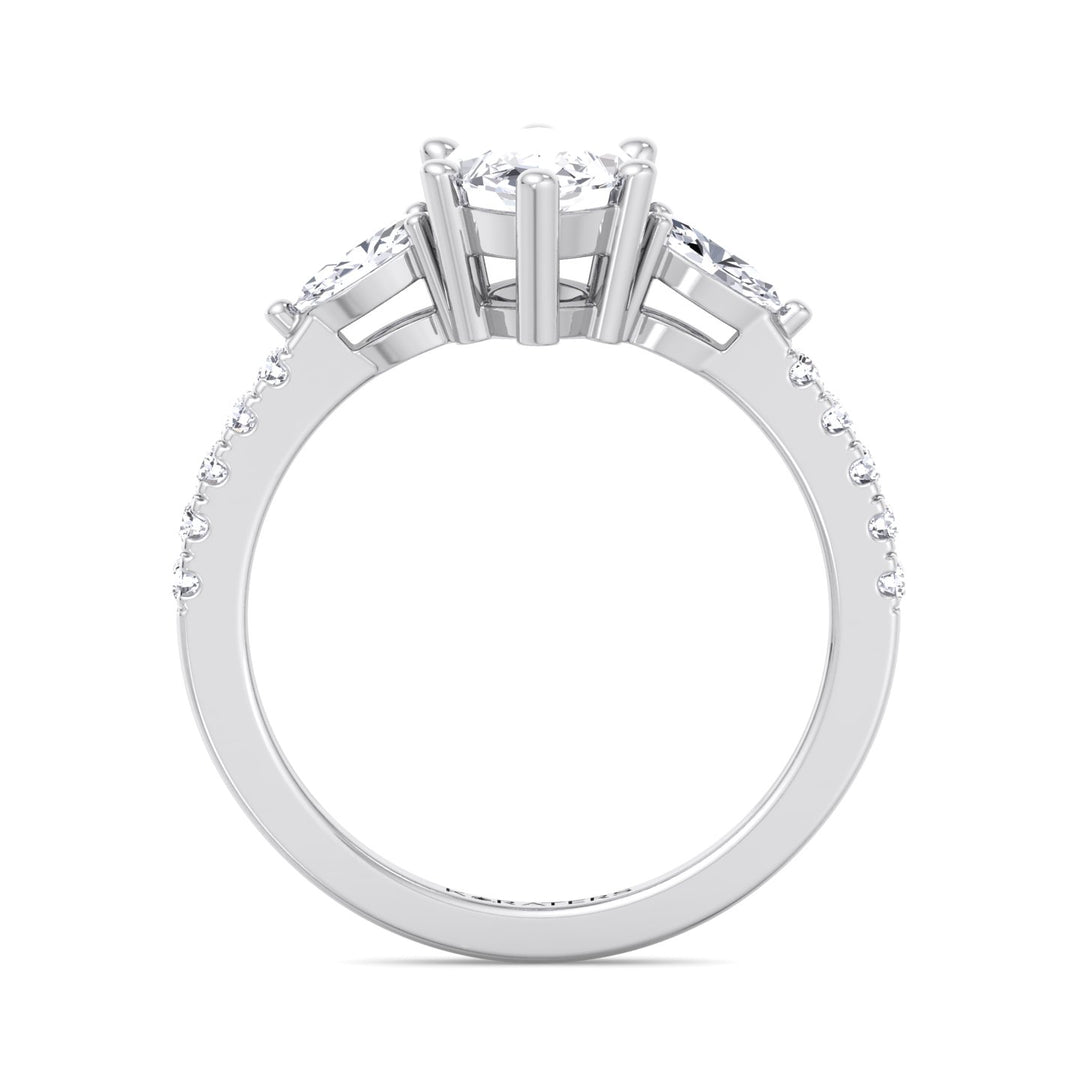 Marquise Cut Lab Grown Diamond Engagement Ring With Oval & Pave SideStones