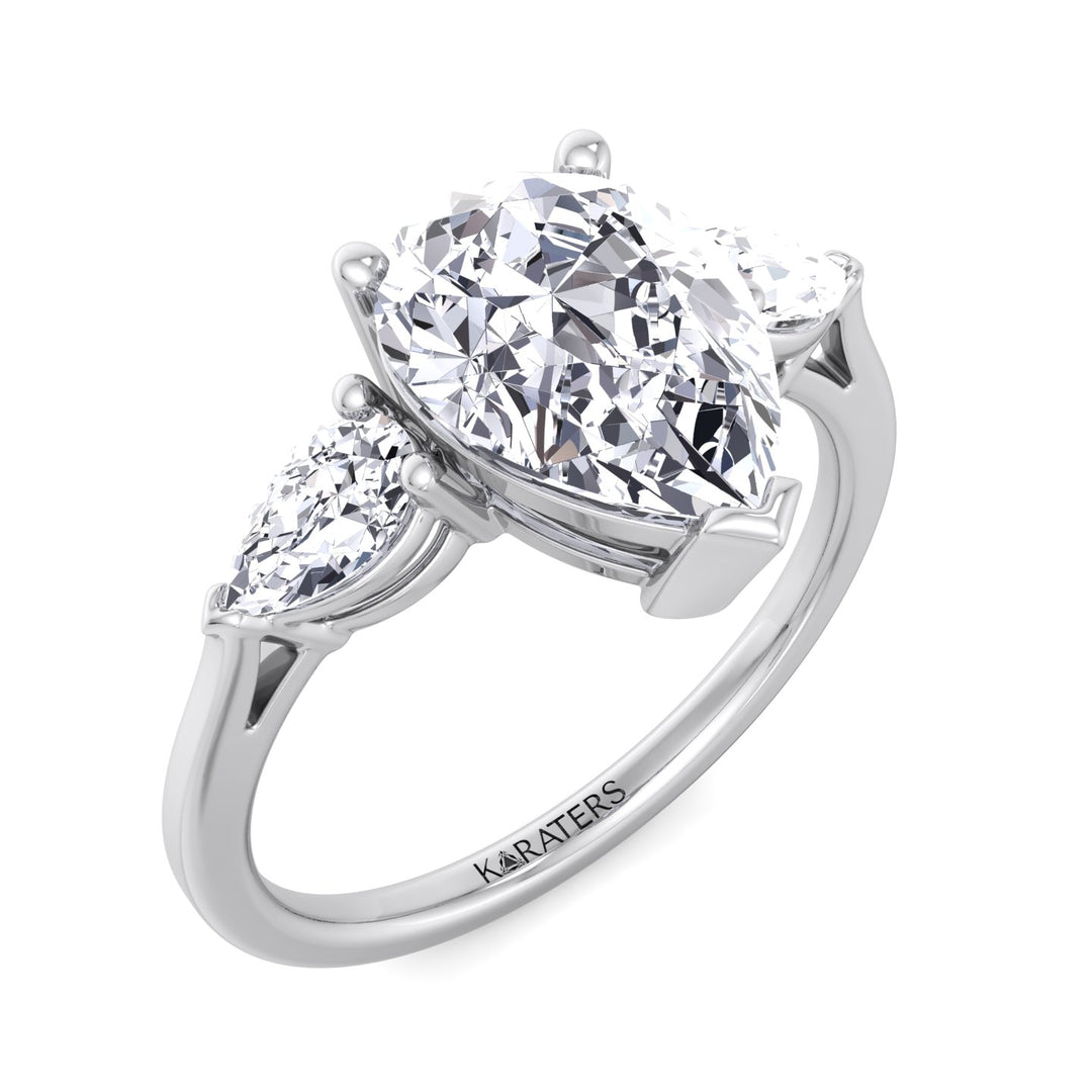 Pear Shaped Cut Lab Grown Diamond Solitaire Engagement Ring With Pear SideStones