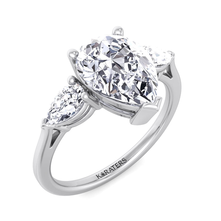 Pear Shaped Cut Lab Grown Diamond Solitaire Engagement Ring With Pear SideStones