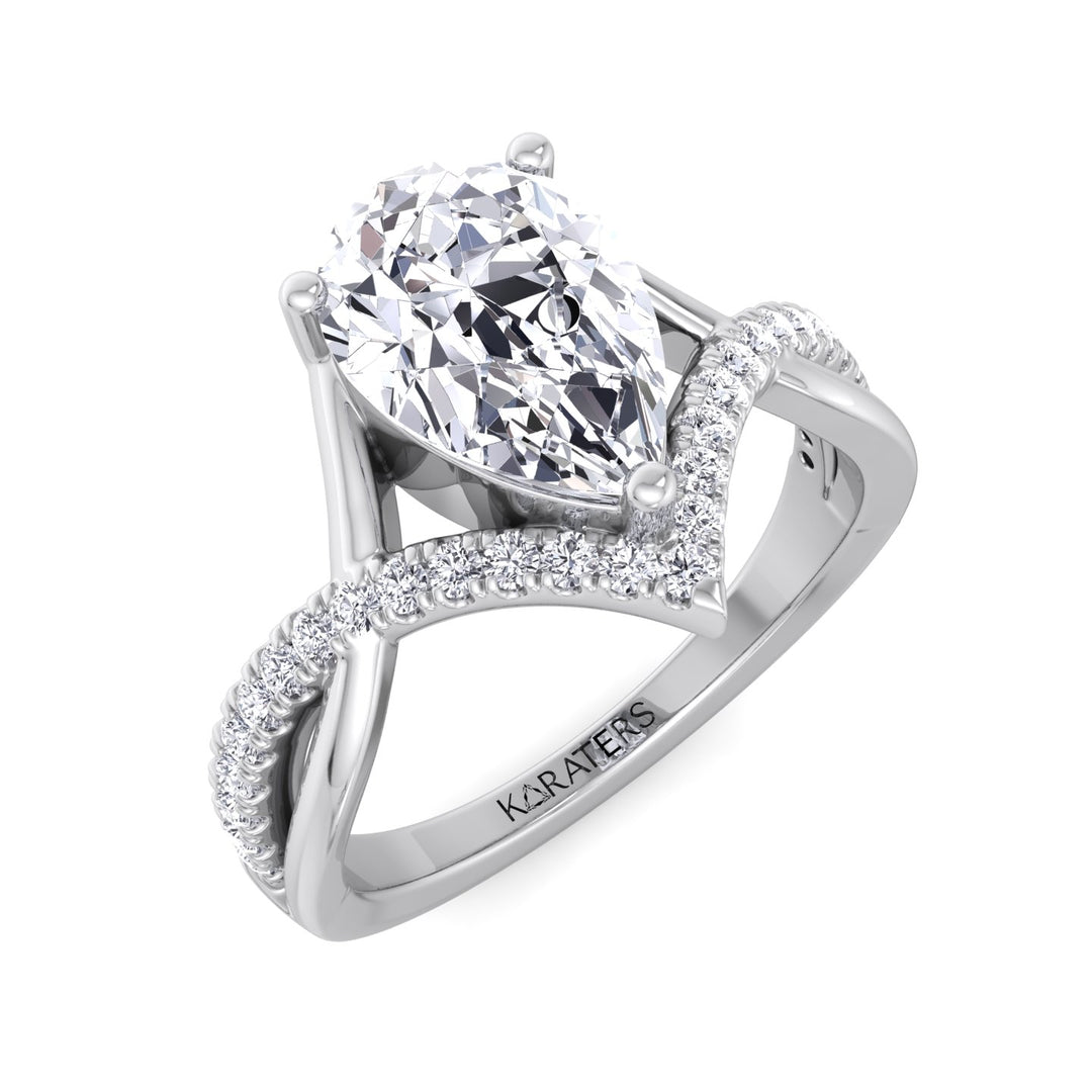 Pear Shaped Cut Lab Grown Diamond Engagement Ring with Twisted Pave Band