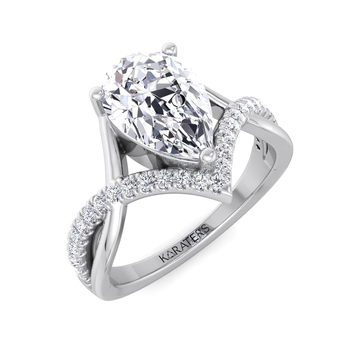Pear Shaped Cut Lab Grown Diamond Engagement Ring with Twisted Pave Band