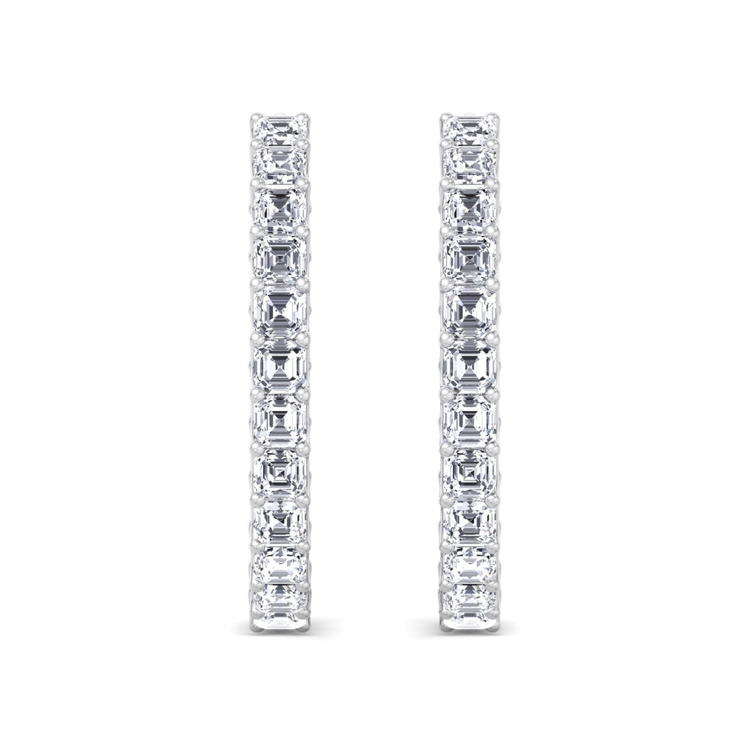 Inside Out Asscher Cut Lab Grown Diamond Hoop Earrings White Gold 