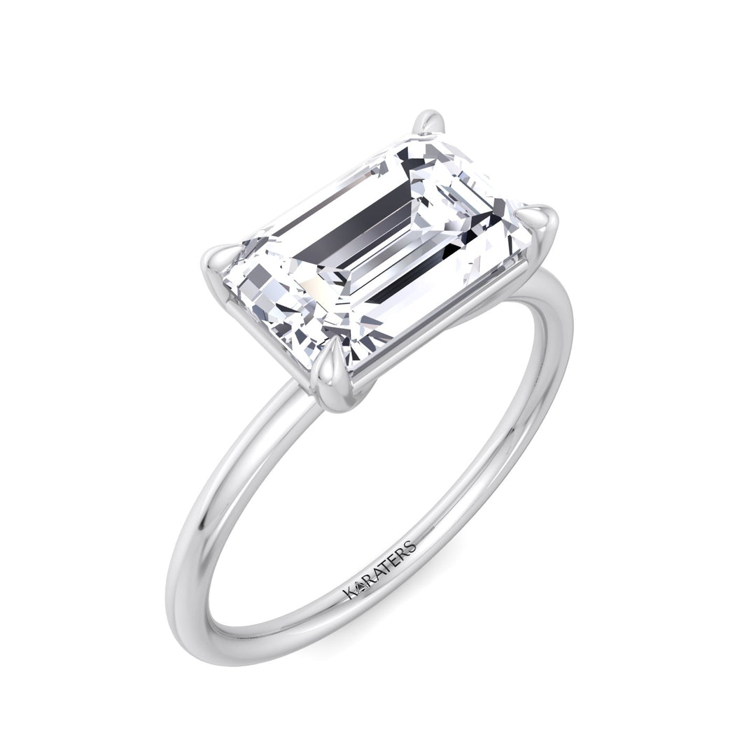 Emerald Cut Solitaire Lab Grown Diamond East-West Set Engagement Ring