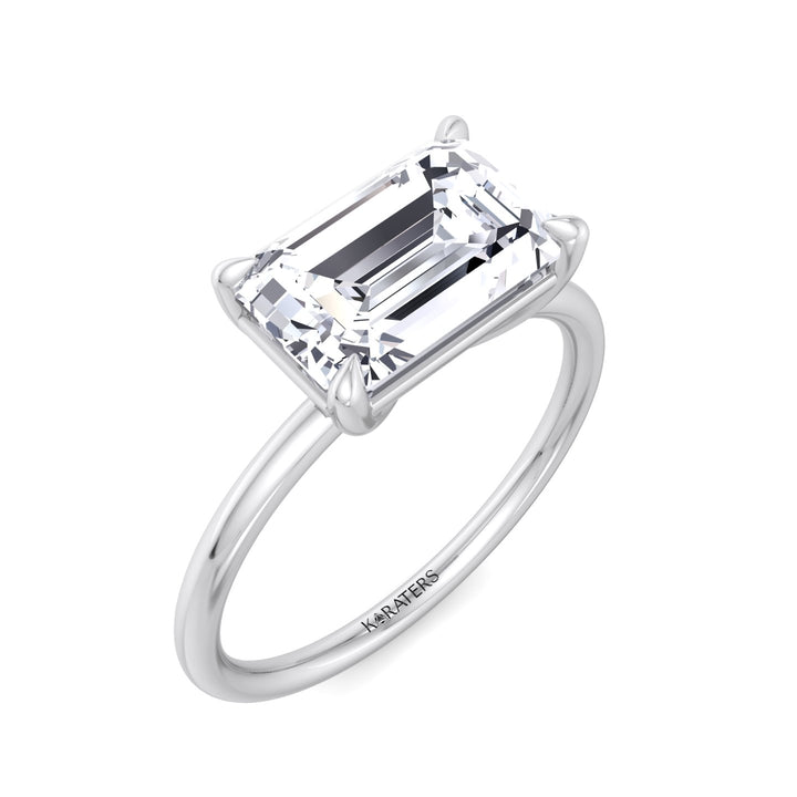 Emerald Cut Solitaire Lab Grown Diamond East-West Set Engagement Ring