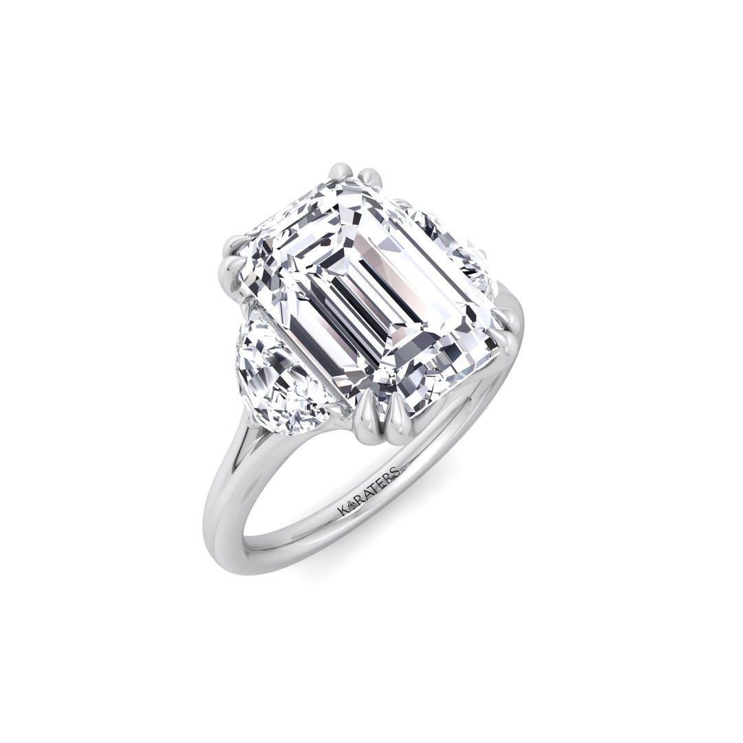 Emerald & Trapezoid Three Stone Lab-Diamond Engagement Ring WG 2