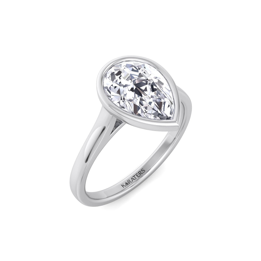 Bezel Set Pear Shape Lab-Grown Diamond Engagement Ring White Gold 14K