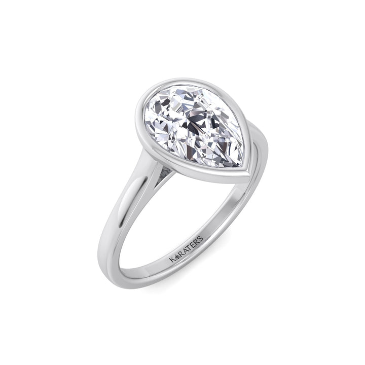 Bezel Set Pear Shape Lab-Grown Diamond Engagement Ring White Gold 14K