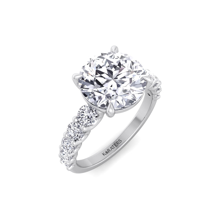 Round Shape Lab Grown Diamond Engagement Ring with Graduated Sidestones White Gold 18K