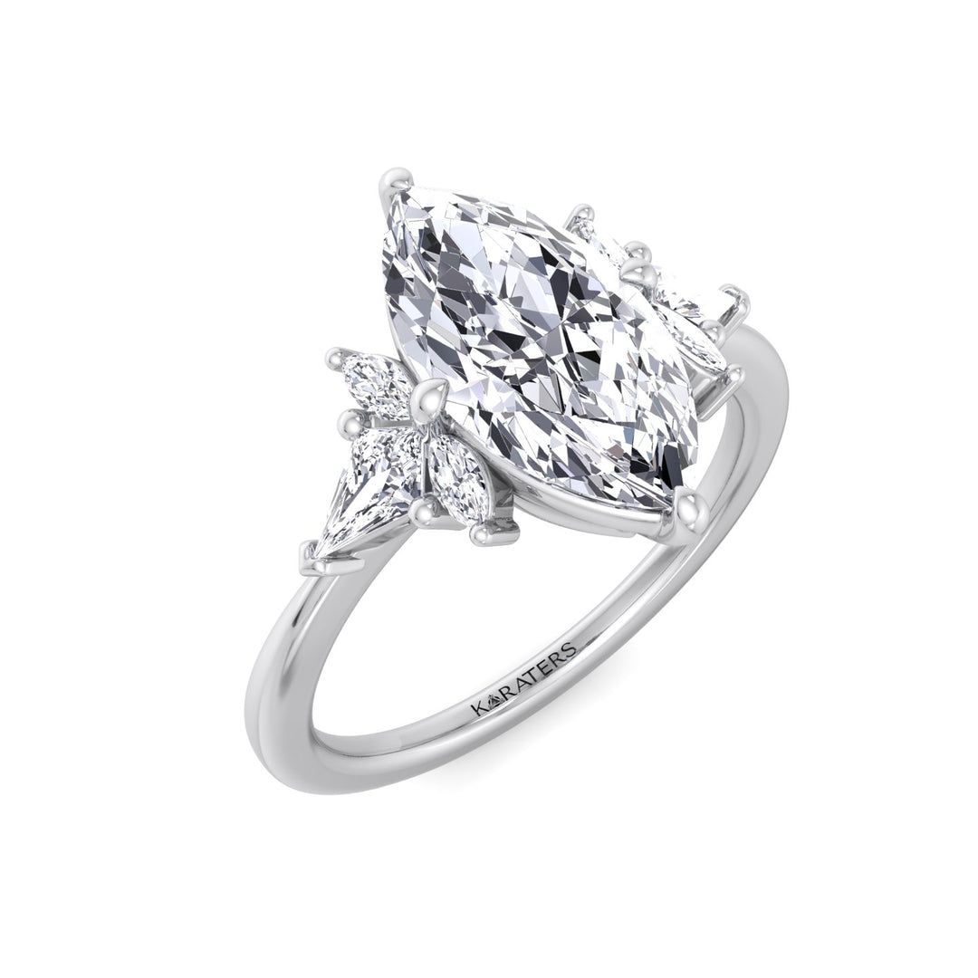 Marquise Shape Lab Grown Diamond Engagement Ring with Kite Sidestones