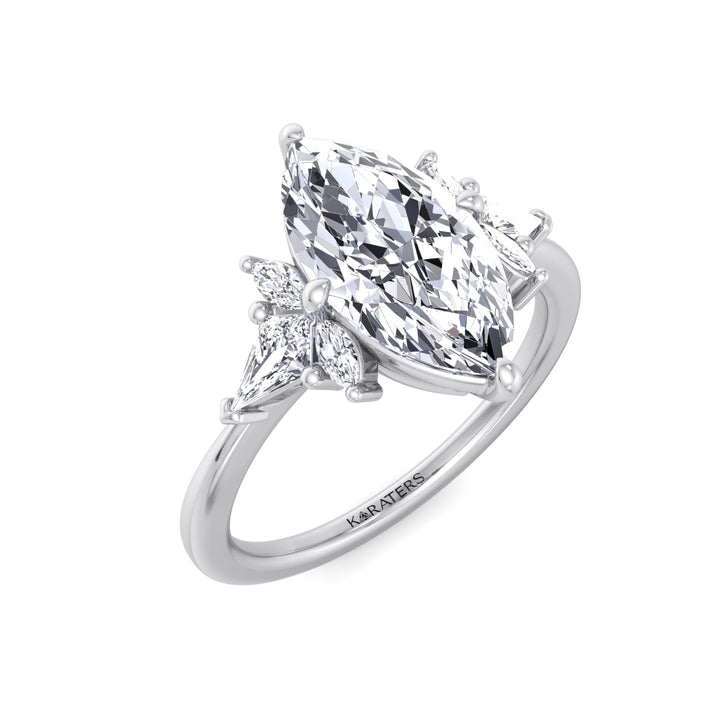 Marquise Shape Lab Grown Diamond Engagement Ring with Kite Sidestones