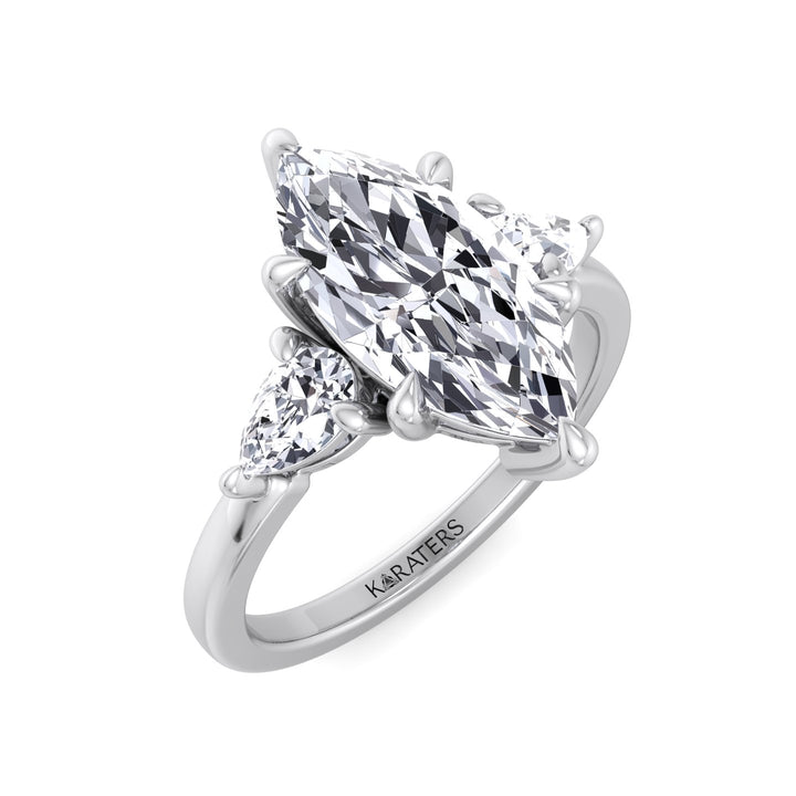 Marquise Shape Lab-Grown Diamond Engagement Ring with Pear Sidestones