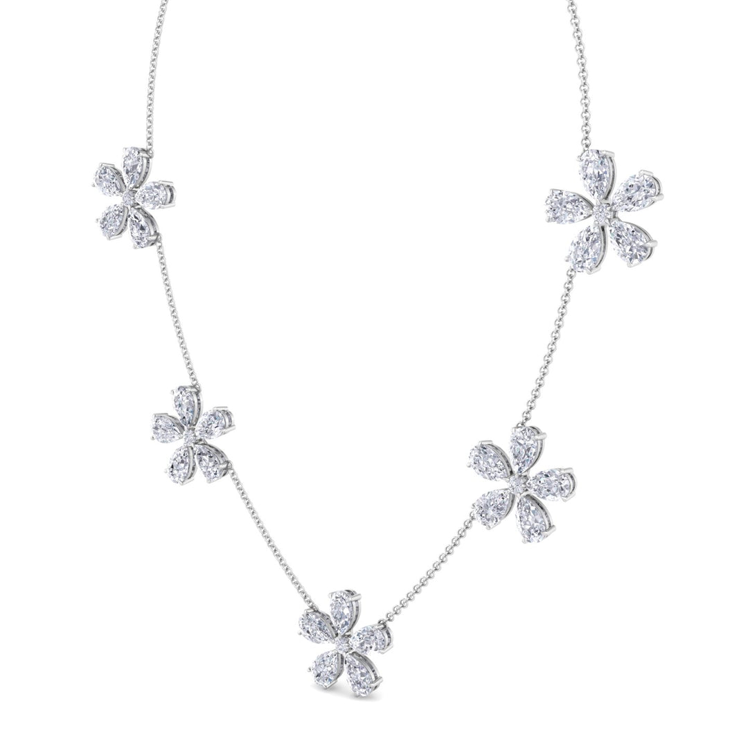 Five Flower Lab Grown Diamond Necklace White Gold 14K
