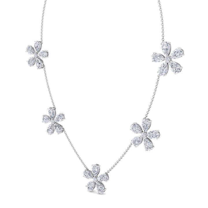 Five Flower Lab Grown Diamond Necklace White Gold 14K