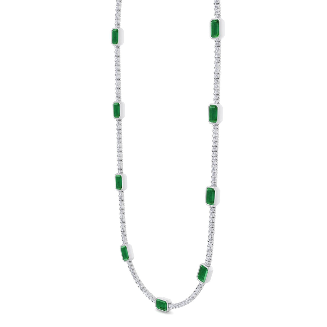 Lab Grown Emerald and Diamond Tennis Necklace White  20CT
