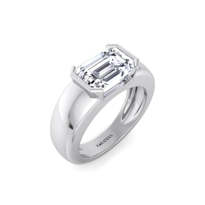 WG Emerald Cut Bezel Set Unisex Lab Grow Diamond Engagement Ring