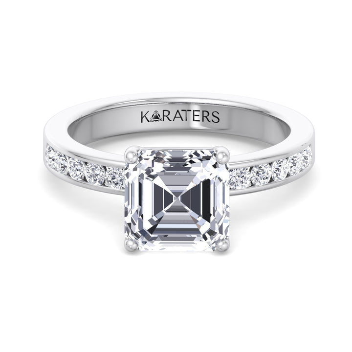 Asscher Cut Lab Grown Diamond Engagement Ring With Channel Set SideStones