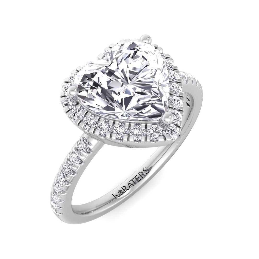 Heart Shaped Cut Lab Grown Diamond Engagement Ring with Halo & SideStones