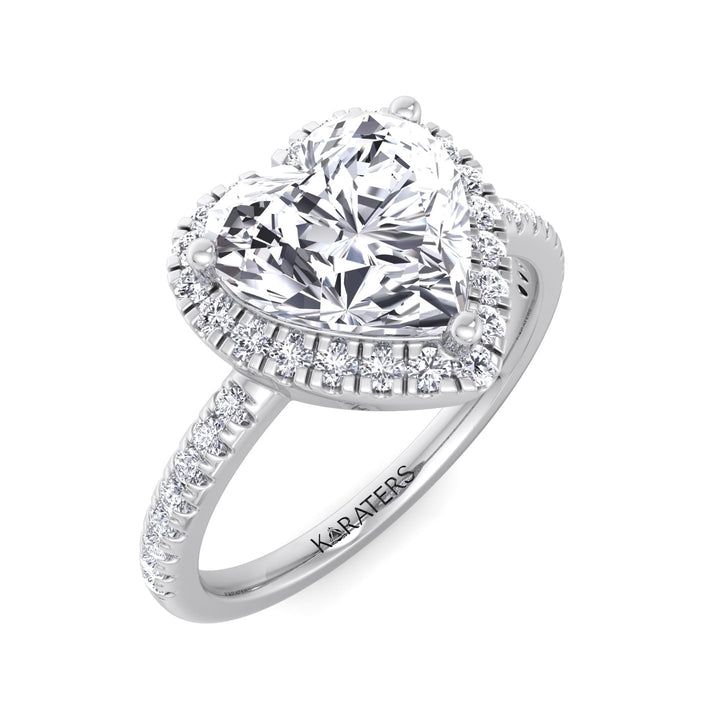 Heart Shaped Cut Lab Grown Diamond Engagement Ring with Halo & SideStones