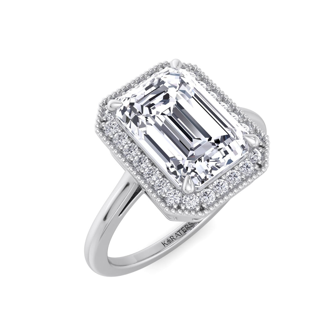 Vintage Emerald Cut Halo Lab-Grown Diamond Engagement Ring