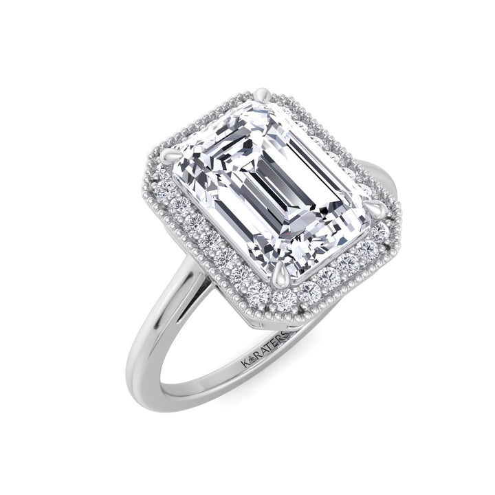 Vintage Emerald Cut Halo Lab-Grown Diamond Engagement Ring