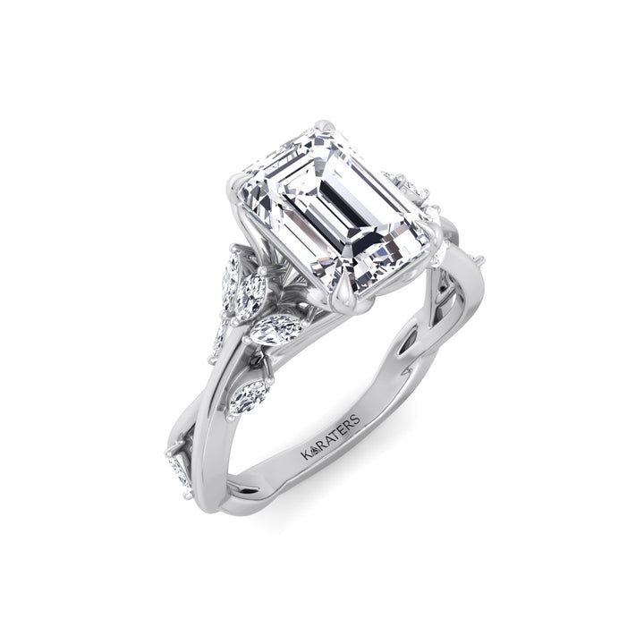 Emerald Cut Lab Grown Diamond Engagement Ring with Twist Band WG 