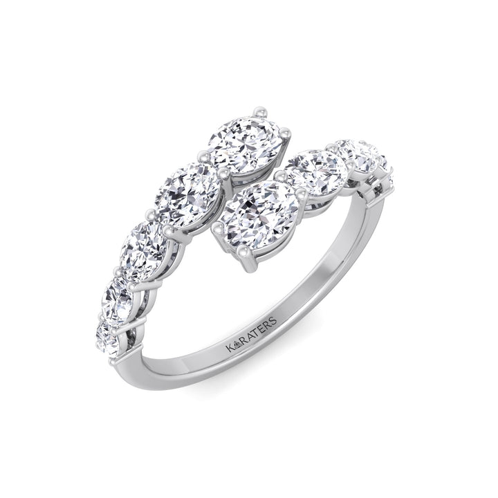 Graduated Oval Shape Lab Grown Diamond Wrap Ring White Gold 18K