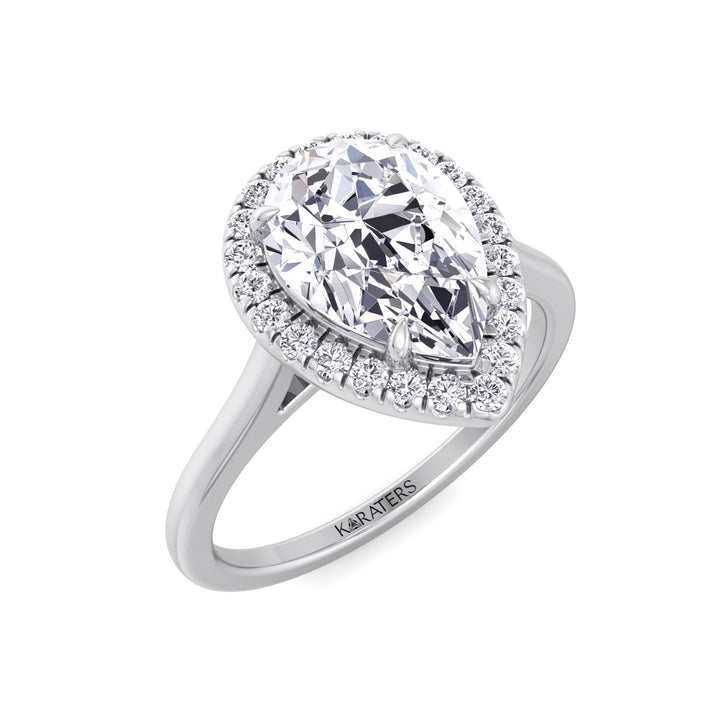 Halo Pear Shape Lab Grown Diamond Engagement Ring With Plain Band