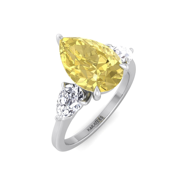 Fancy Yellow Pear Shape Lab Grown Diamond Engagement Ring with Pear Sidestones White Gold 18K
