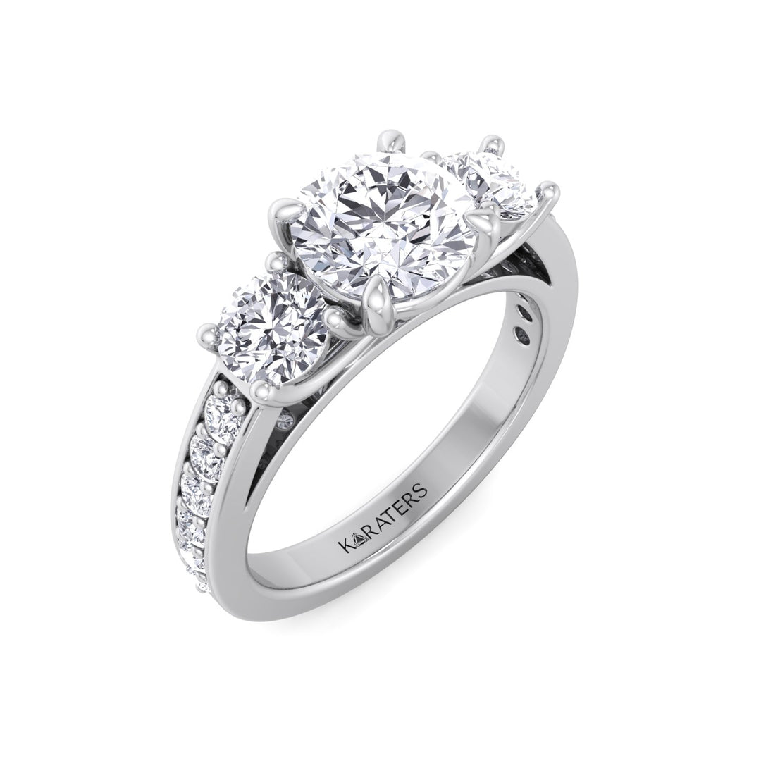 Round Cut Lab Grown Diamond Engagement Ring with Round Sidestones