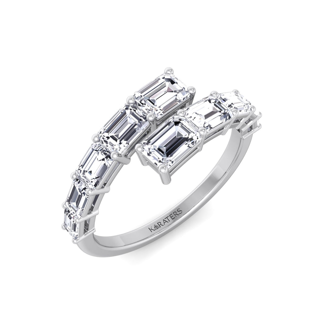 Graduated Emerald Shape Lab Grown Diamond Wrap Ring White Gold 18K
