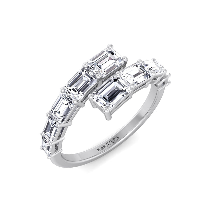 Graduated Emerald Shape Lab Grown Diamond Wrap Ring White Gold 18K