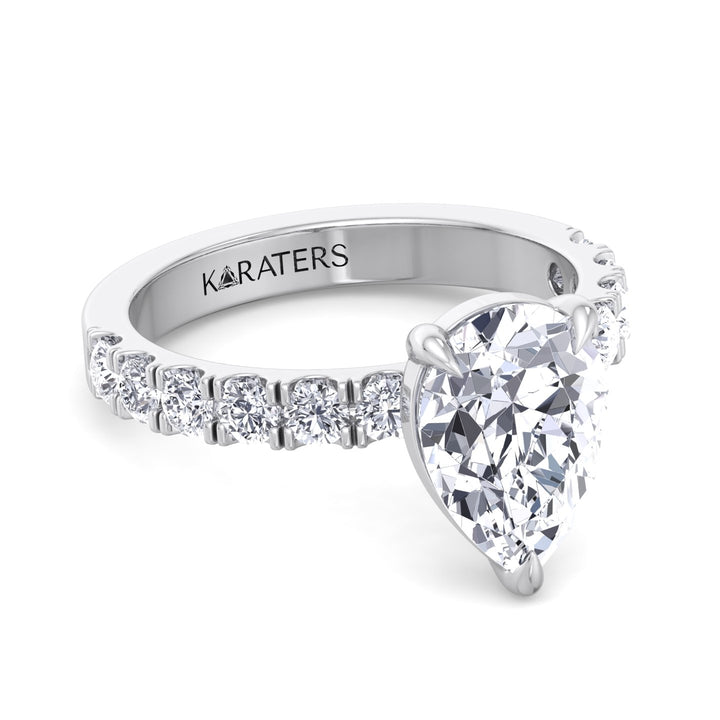 Pear Shape Lab Grown Diamond Engagement Ring With Thick Pave Band