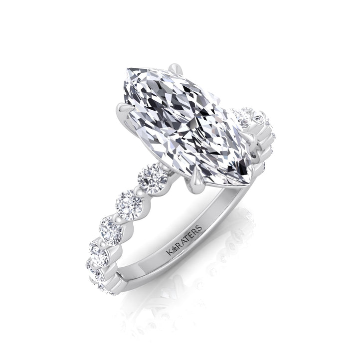 Veloma - Marquise Shape Lab Grown Diamond Engagement Ring with Round Single Prong Side Stones