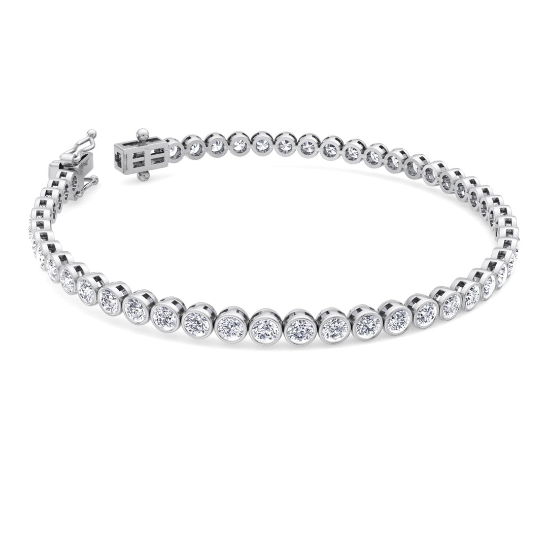 Round Shape Lab Grown Diamond Bezel Set Tennis Bracelet 14K Solid Gold