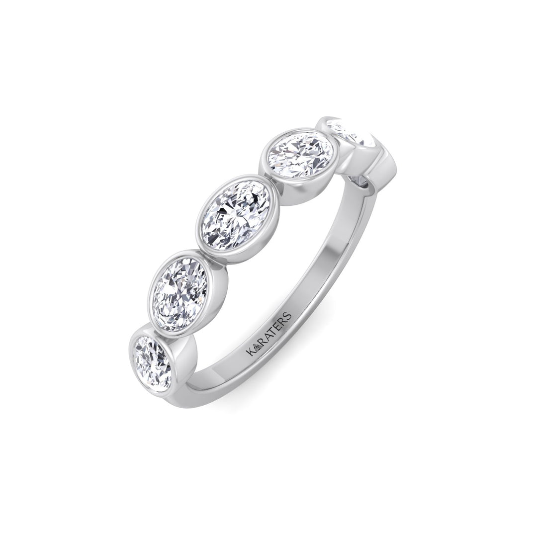 Bezel Set East To West Oval Shape Lab-Grown Diamond Halfway Eternity Band White Gold 18K