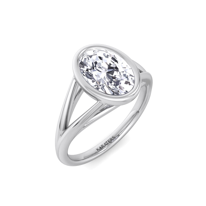 Bezel Set Oval Shape Lab-Grown Diamond Split Shank Engagement Ring White Gold 14K 