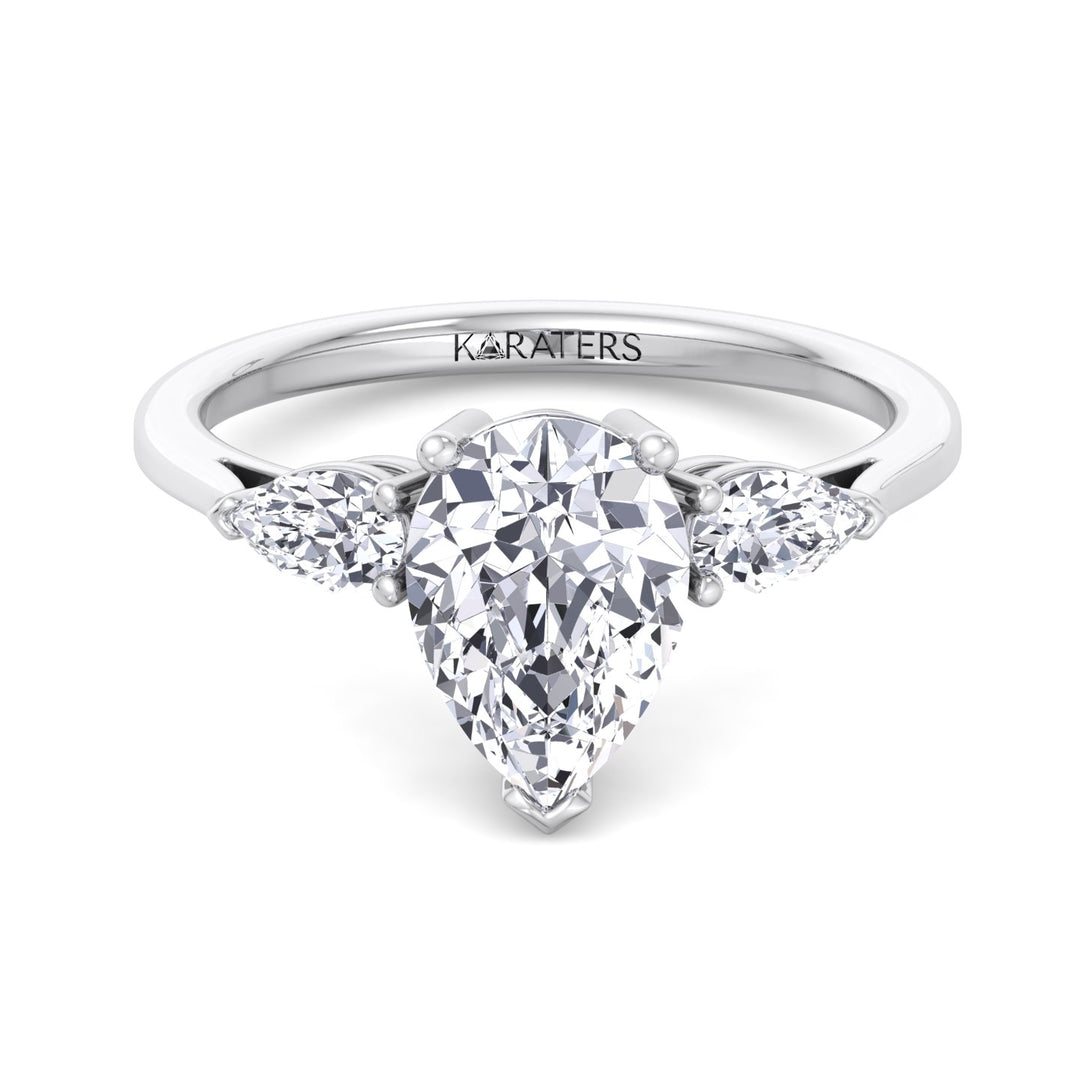 Pear Shaped Cut Lab Grown Diamond Solitaire Engagement Ring With Pear SideStones