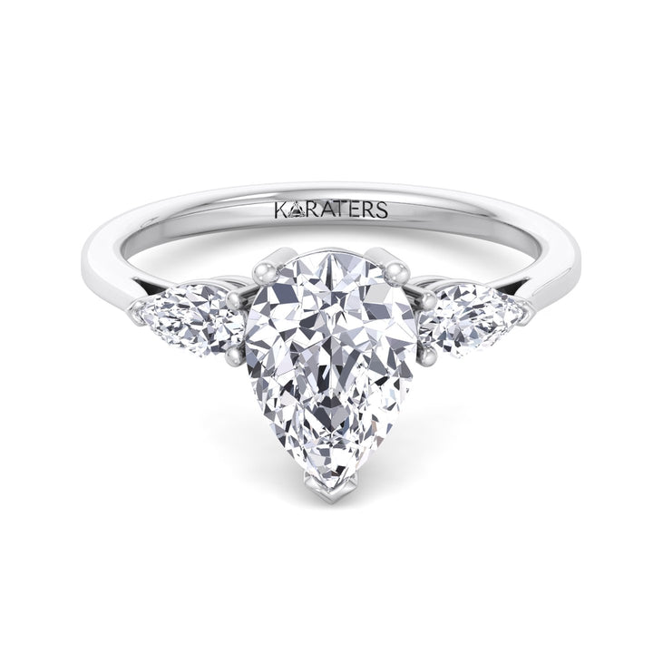 Pear Shaped Cut Lab Grown Diamond Solitaire Engagement Ring With Pear SideStones