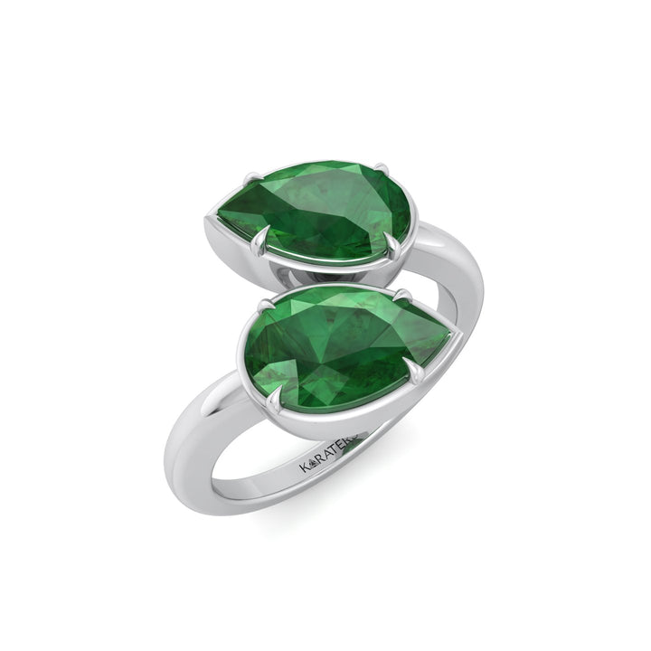 Pear Shape Green Emerald  Lab Grown Diamond Wrap Ring WG